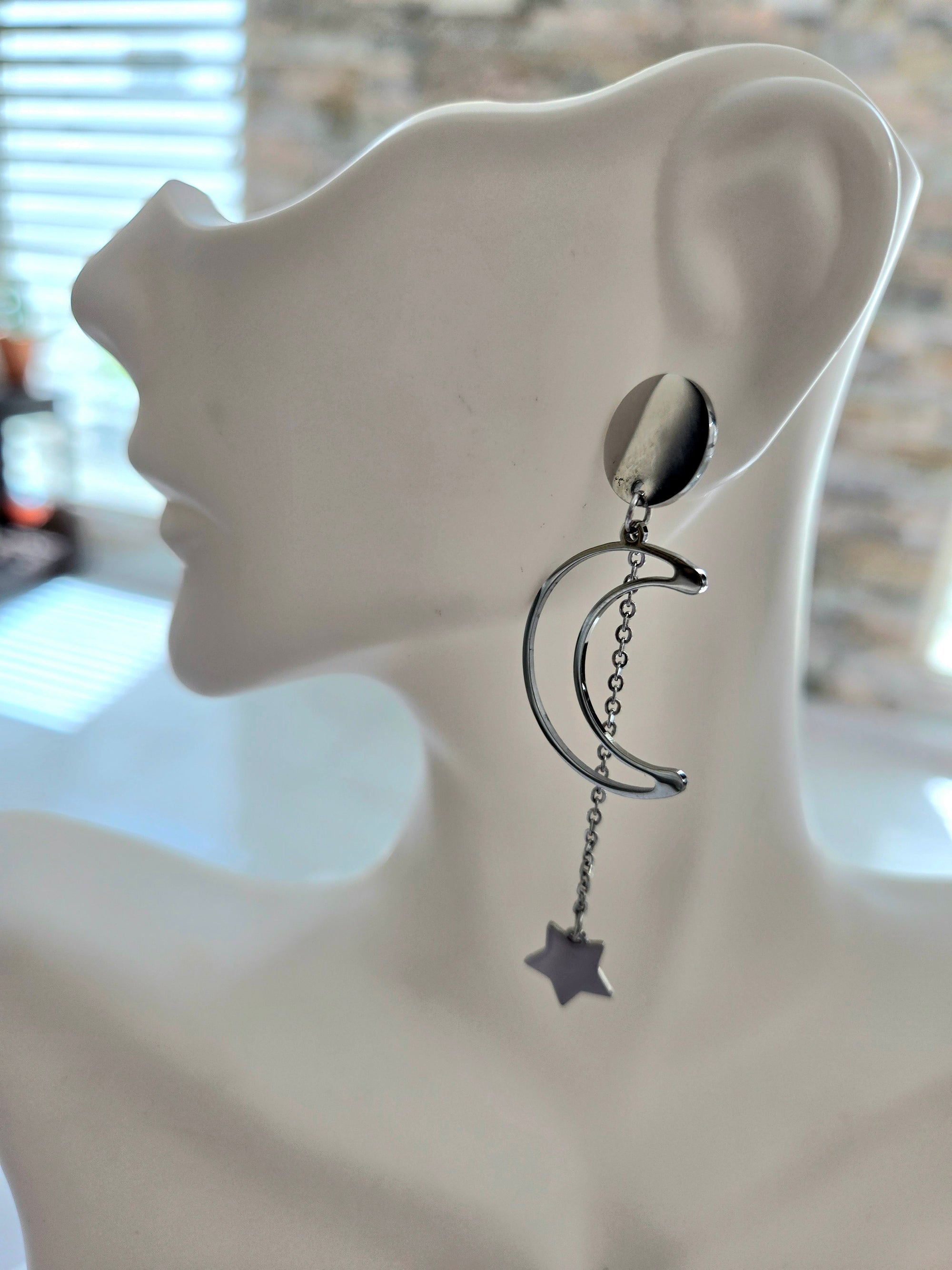 moon and star stainless steel earrings