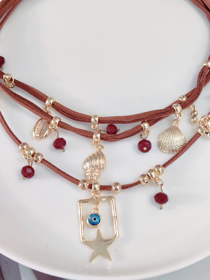 Brown Leather Multilayer Necklace