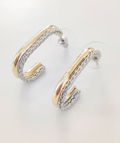 Two Tone Rope Textured Hoop Earrings