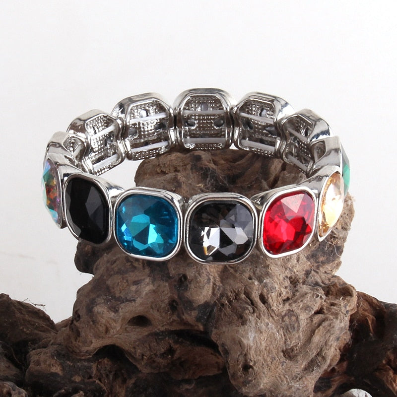 Rhodium Glass Stone Bracelet