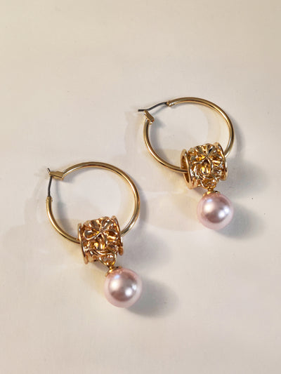 White Pearls Hoop Earrings