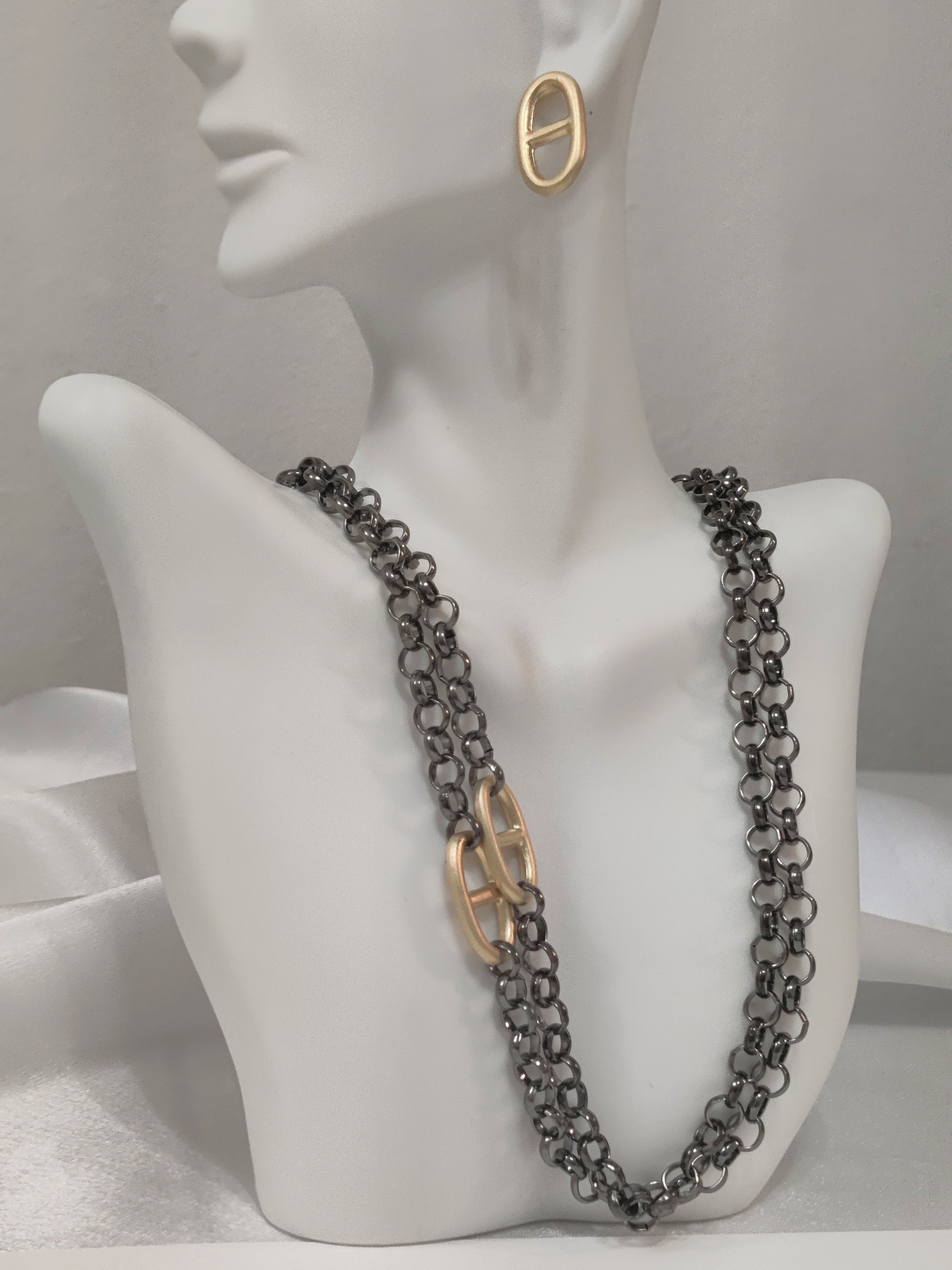 Black and Gold Necklace and Earrings