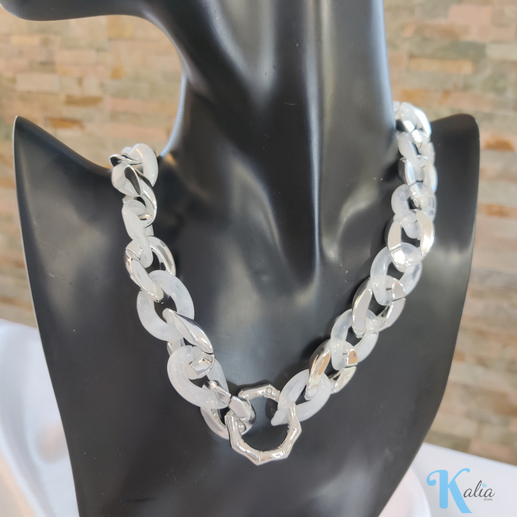 silver chain  statement necklace